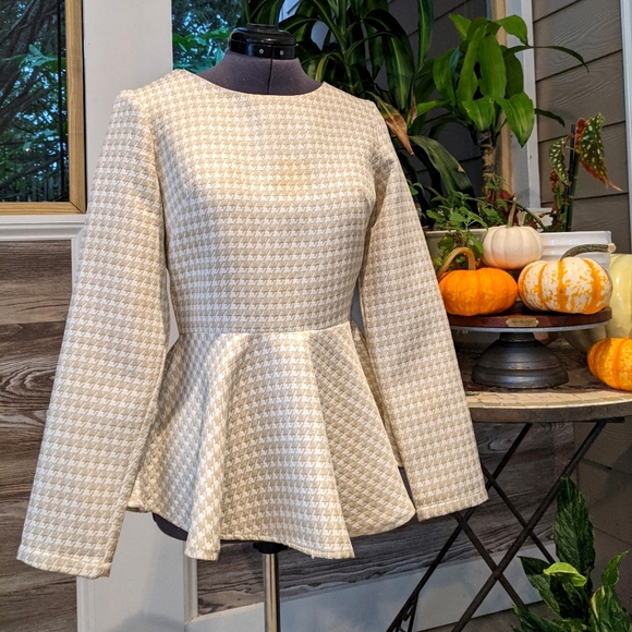 COPY - Houndstooth Peplum Blouse - Picture 1 of 11